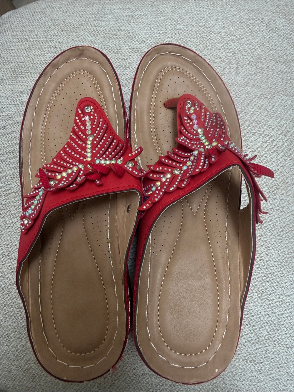 Women's Red Embellished Butterfly Slide Sandals